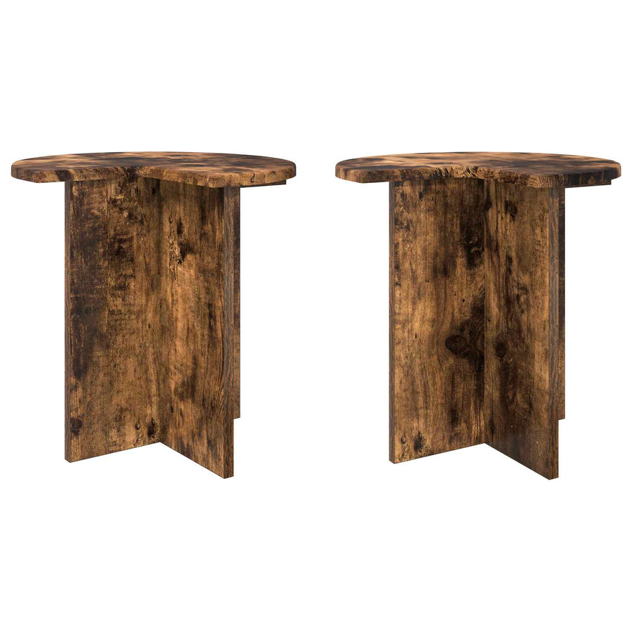 Bijzettafel 2 pcs Gerookt eiken Ø 39 x 38 cm Bewerkt hout