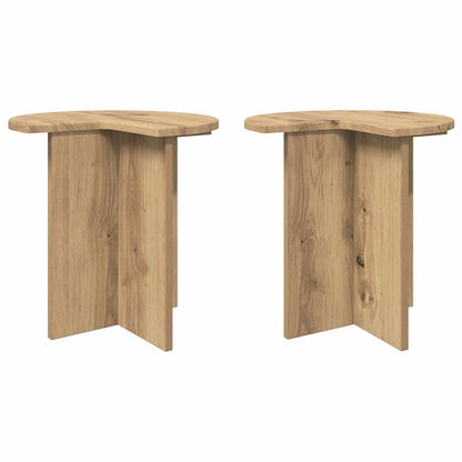 Bijzettafel 2 pcs Artisanaal eiken Ø 39 x 38 cm Bewerkt hout