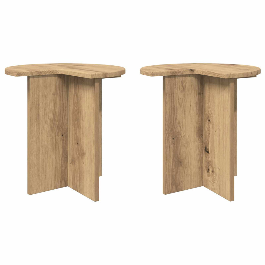 Bijzettafel 2 pcs Artisanaal eiken Ø 39 x 38 cm Bewerkt hout