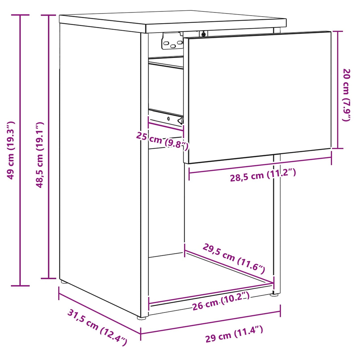 Bed kast Oud hout 29 x 31,5 x 49 cm Bewerkt hout