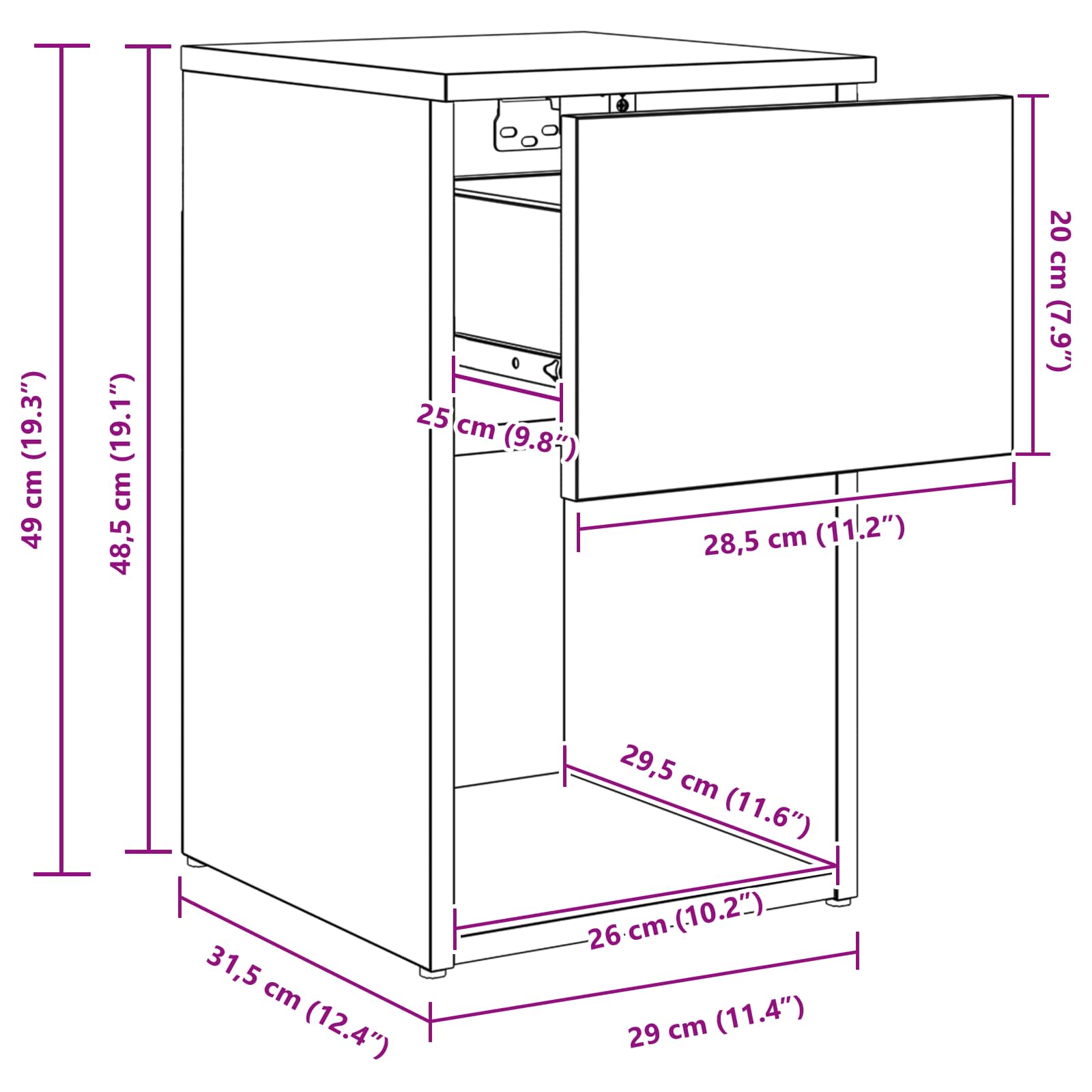 Bed kast Oud hout 29 x 31,5 x 49 cm Bewerkt hout