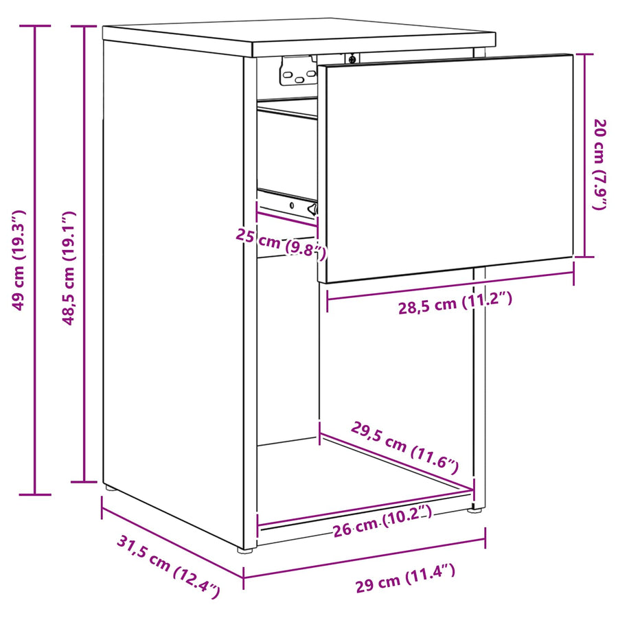 Bed kast 2 pcs Artisanaal eiken 29 x 31,5 x 49 cm Bewerkt hout