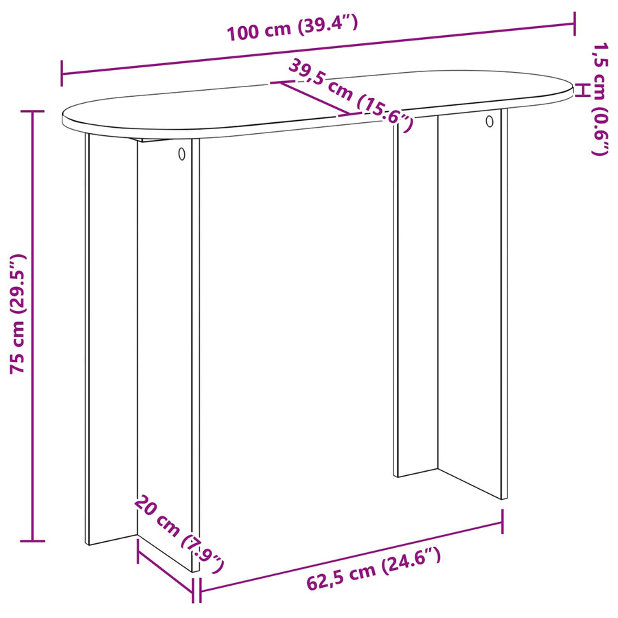 Wandtafel Artisanaal eiken 100 x 39,5 x 75 cm Bewerkt hout