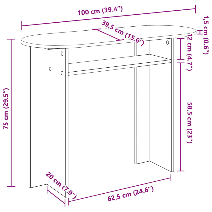 Wandtafel Gerookt eiken 100 x 39,5 x 75 cm Bewerkt hout