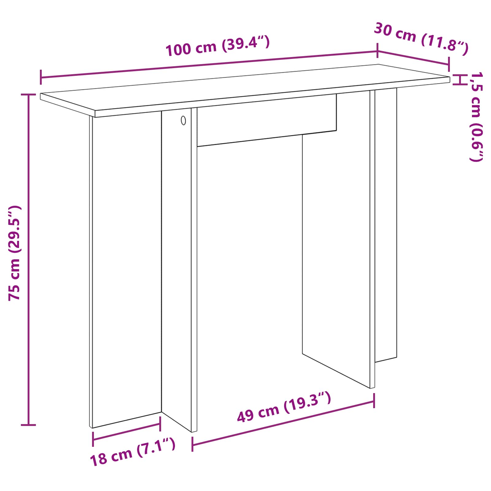 Wandtafel Grijs sonoma 100 x 30 x 75 cm Bewerkt hout