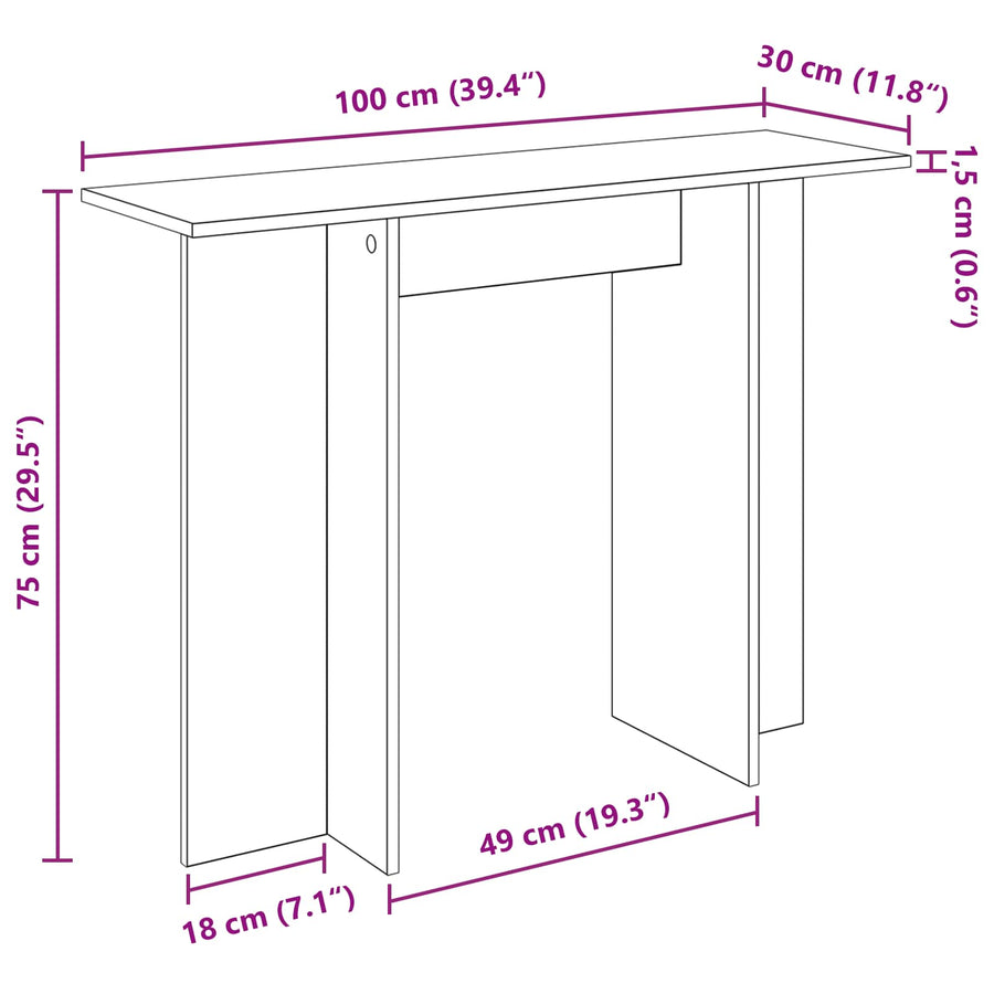 Wandtafel Grijs sonoma 100 x 30 x 75 cm Bewerkt hout