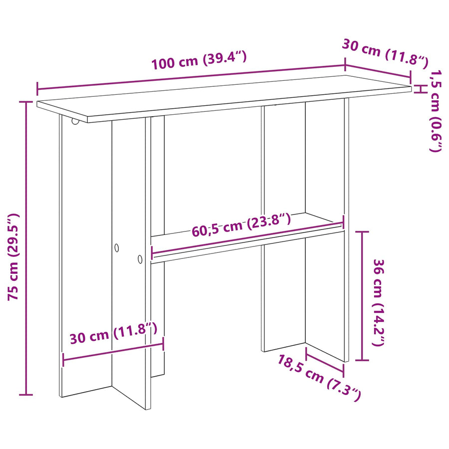 Wandtafel Betongrijs 100 x 30 x 75 cm Bewerkt hout
