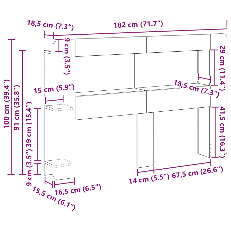 Hoofdbordkast met opslag Hoogglans Wit Geconstrueerd hout