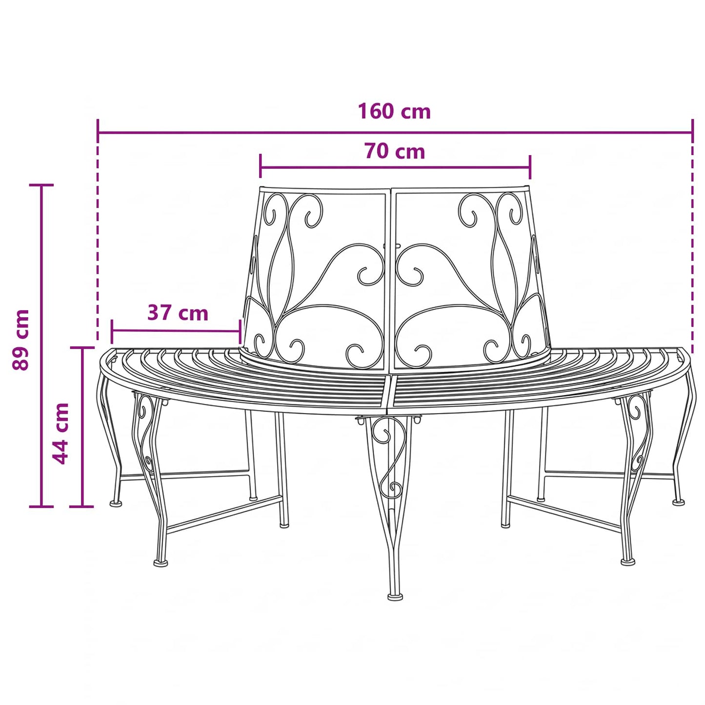 Boom bank 4-Aantal zitplaatsen 160 x 80 x 89 cm Staal Zwart