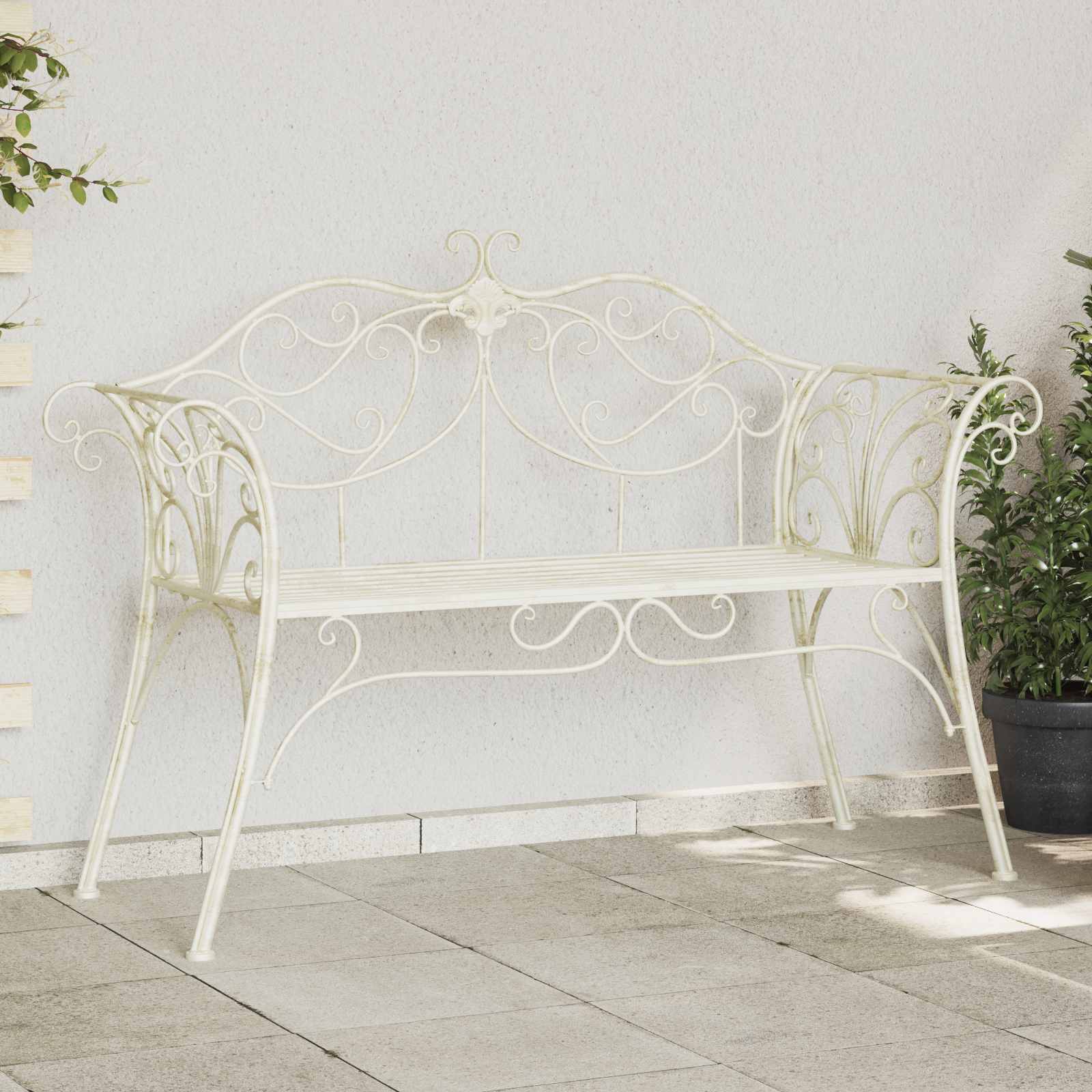 Tuinbank 2-Aantal zitplaatsen 130 x 47 x 90 cm Staal Antiek wit