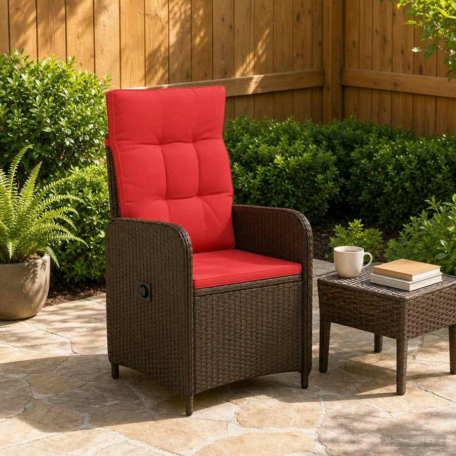 Verstelbare tuinstoel Bruin en Rood poly rattan