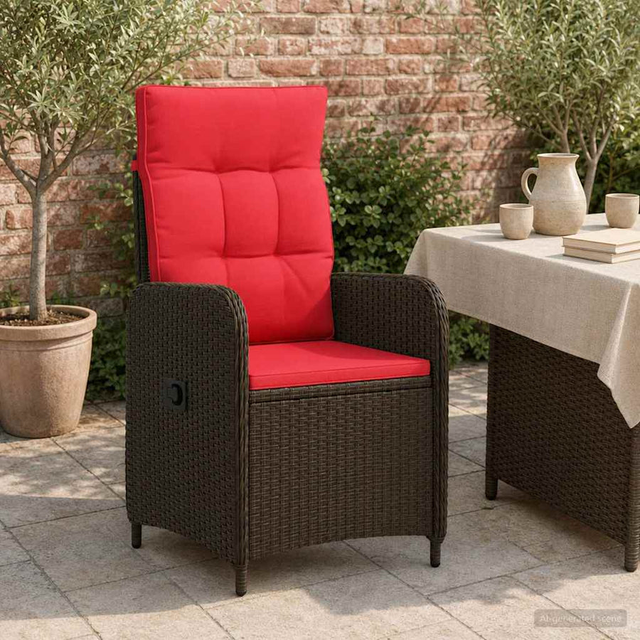 Verstelbare tuinstoel Bruin en Rood poly rattan