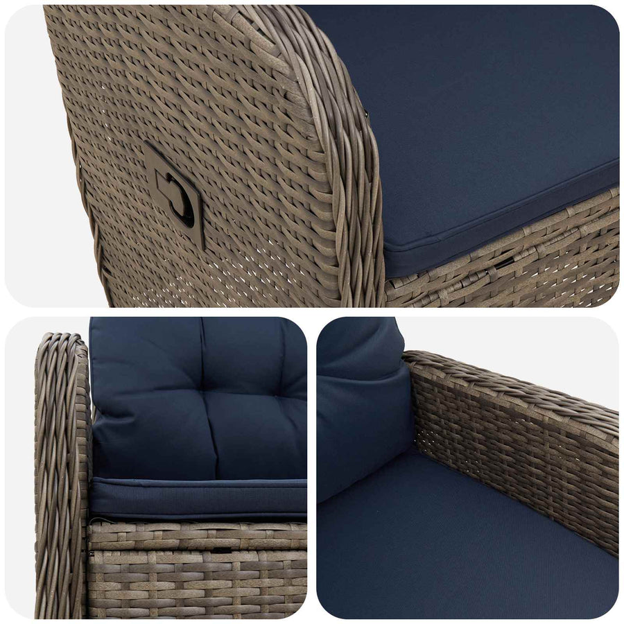 Verstelbare tuinstoel Grijs en Marineblauw poly rattan