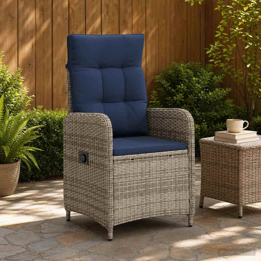 Verstelbare tuinstoel Grijs en Marineblauw poly rattan