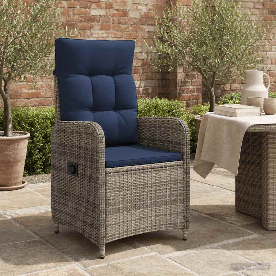 Verstelbare tuinstoel Grijs en Marineblauw poly rattan