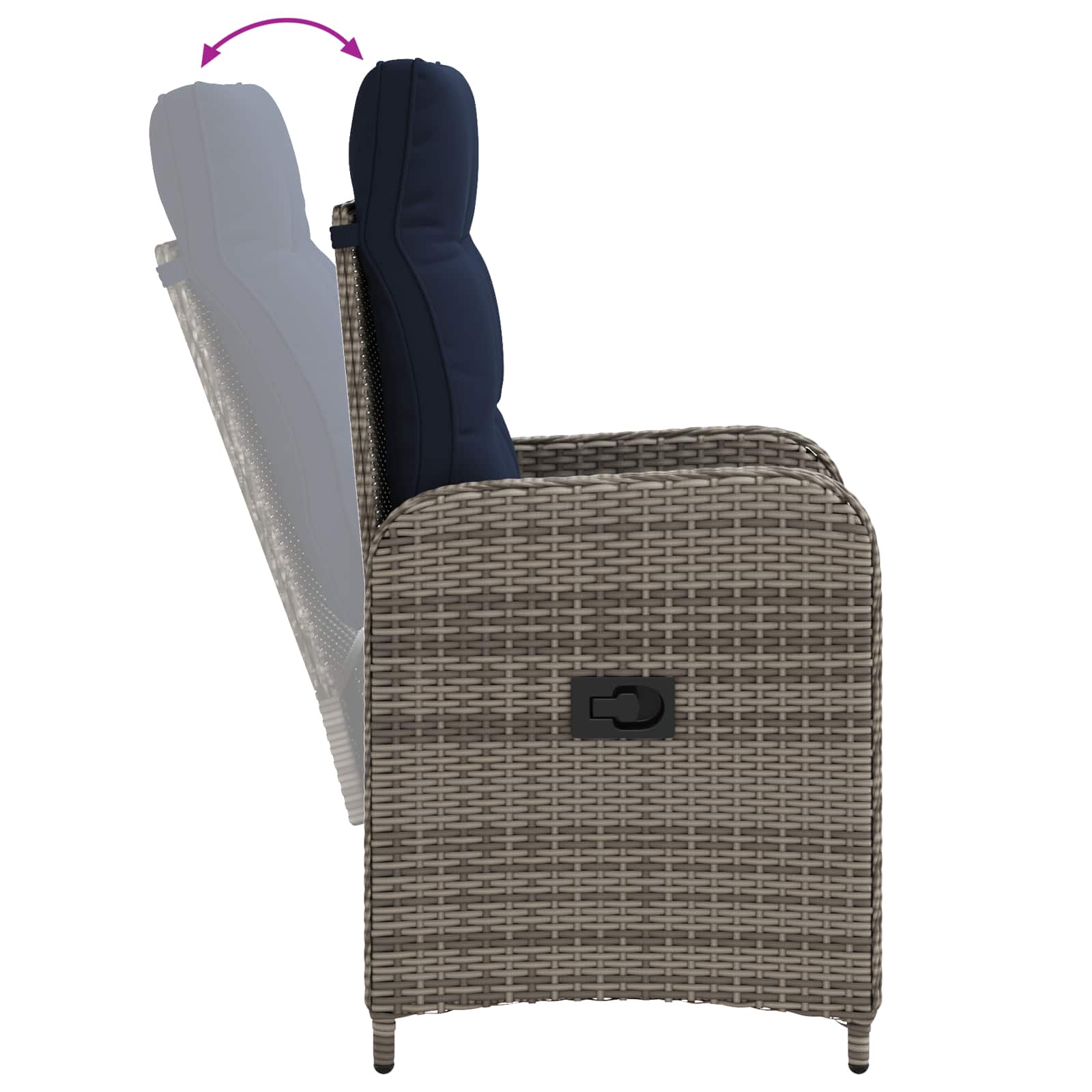 Verstelbare tuinstoel Grijs en Marineblauw poly rattan