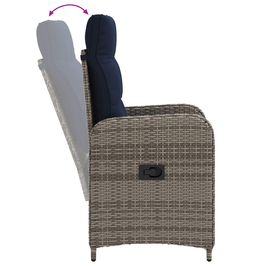 Verstelbare tuinstoel Grijs en Marineblauw poly rattan