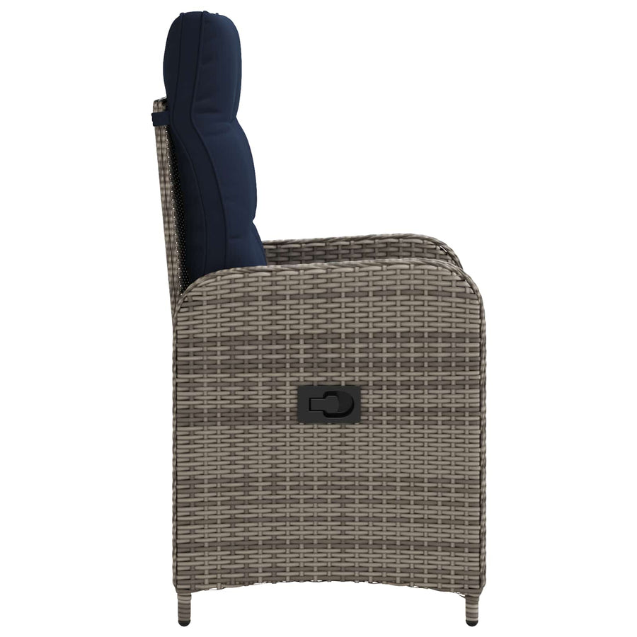 Verstelbare tuinstoel Grijs en Marineblauw poly rattan