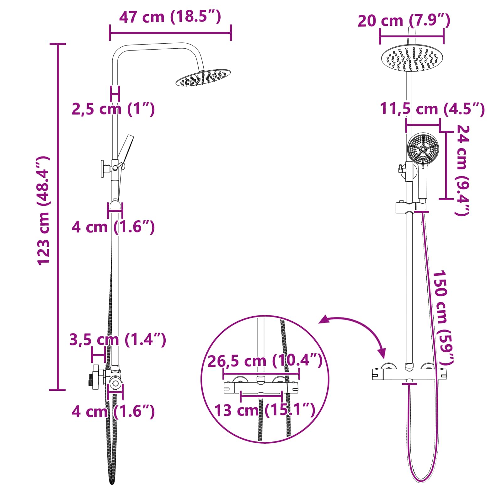 Thermostatisch Douchesysteem Set Chroom 27 x 43,5 x 83 cm
