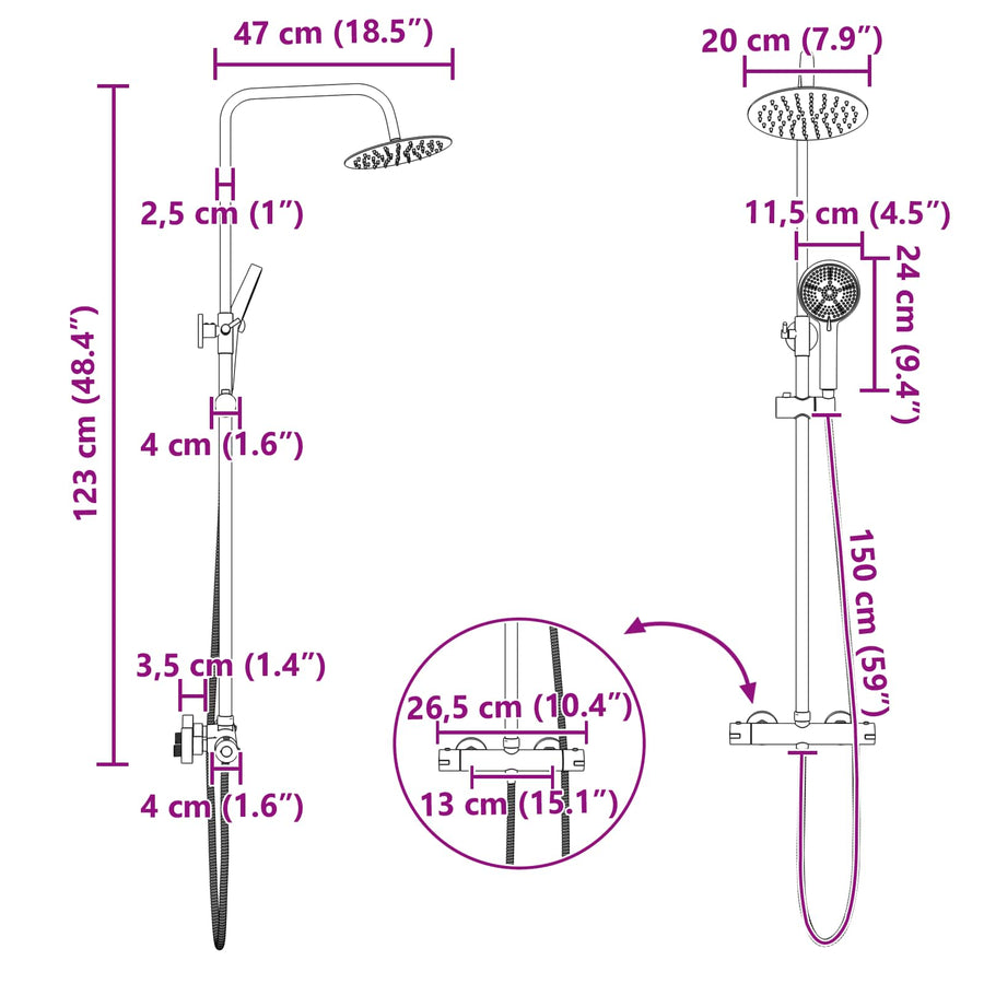 Thermostatisch Douchesysteem Set Chroom 27 x 43,5 x 83 cm