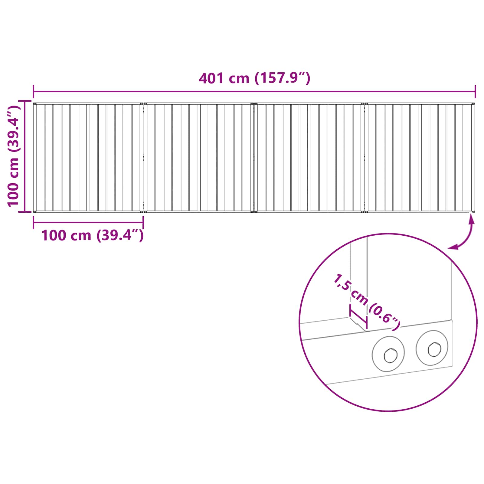 Hondenhek 4 pcs Zwart 100 x 100 cm Gegalvaniseerd staal