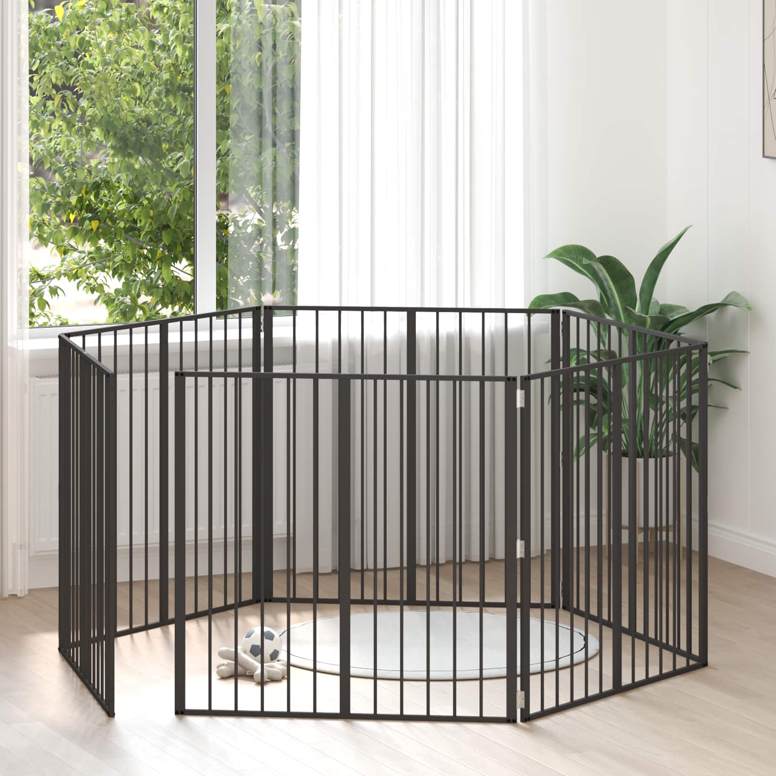 Hondenhek 6 pcs Zwart 100 x 100 cm Gegalvaniseerd staal