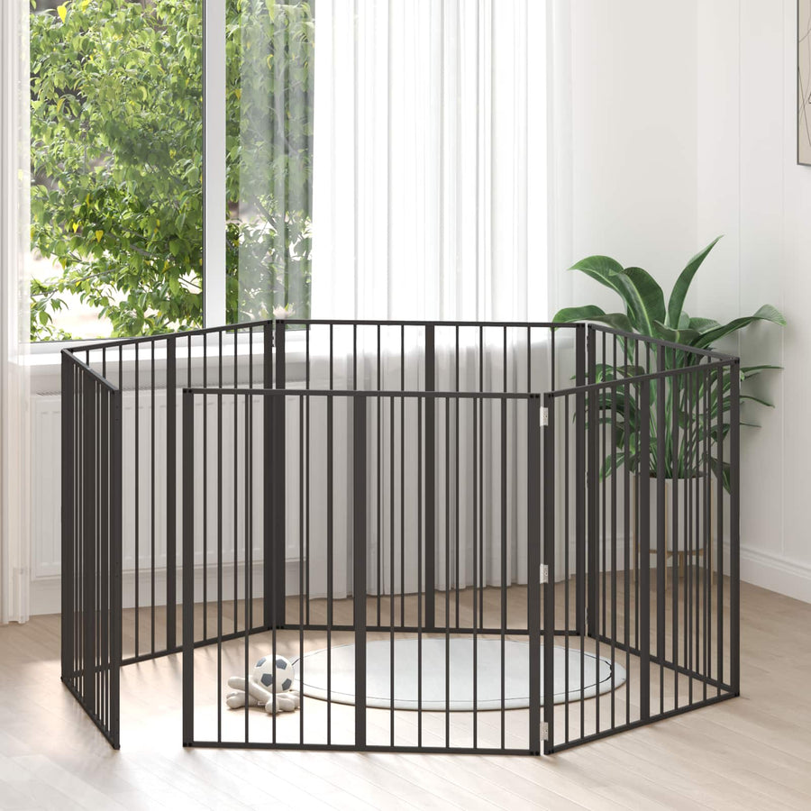 Hondenhek 6 pcs Zwart 100 x 100 cm Gegalvaniseerd staal