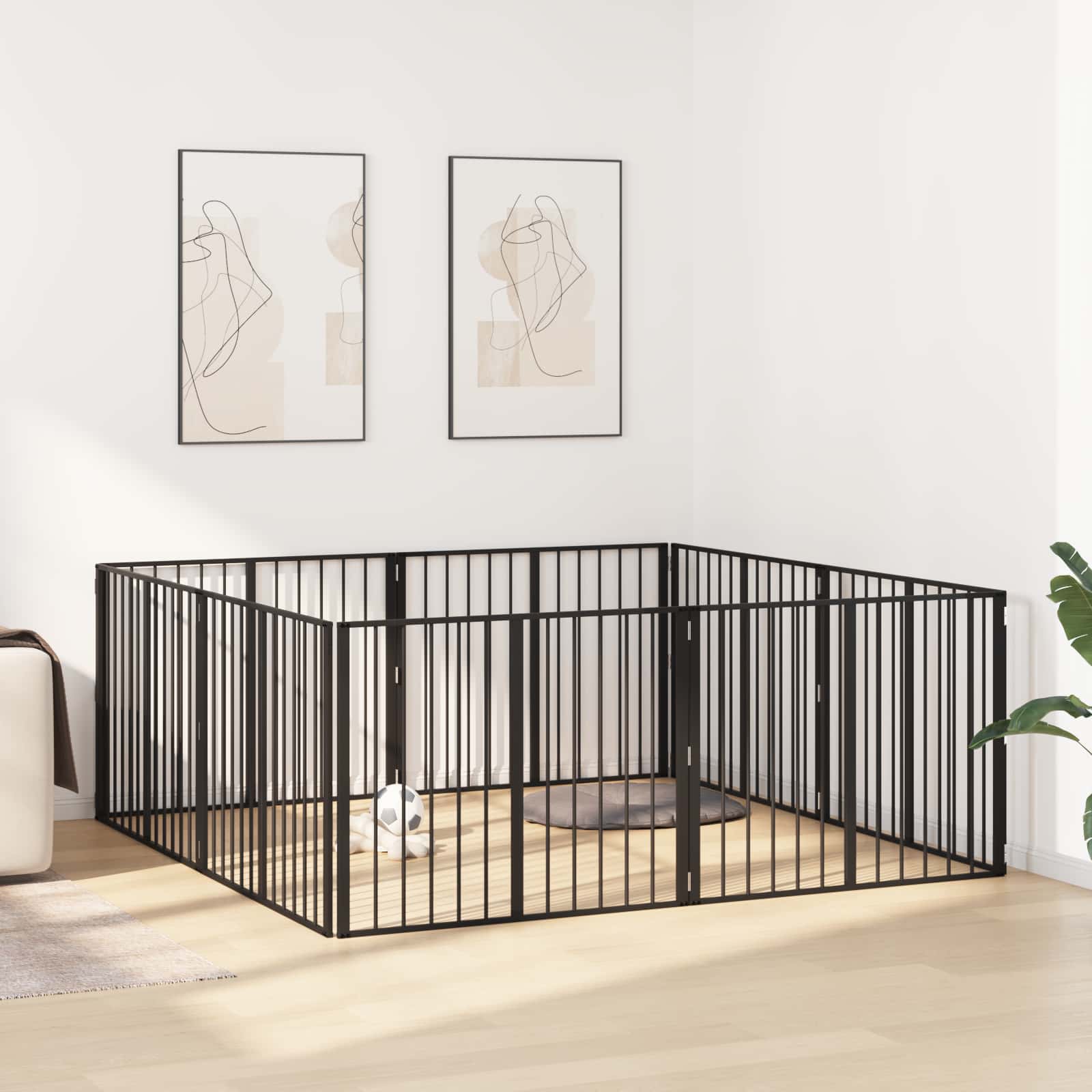 Hondenhek 8 pcs Zwart 100 x 80 cm Gegalvaniseerd staal