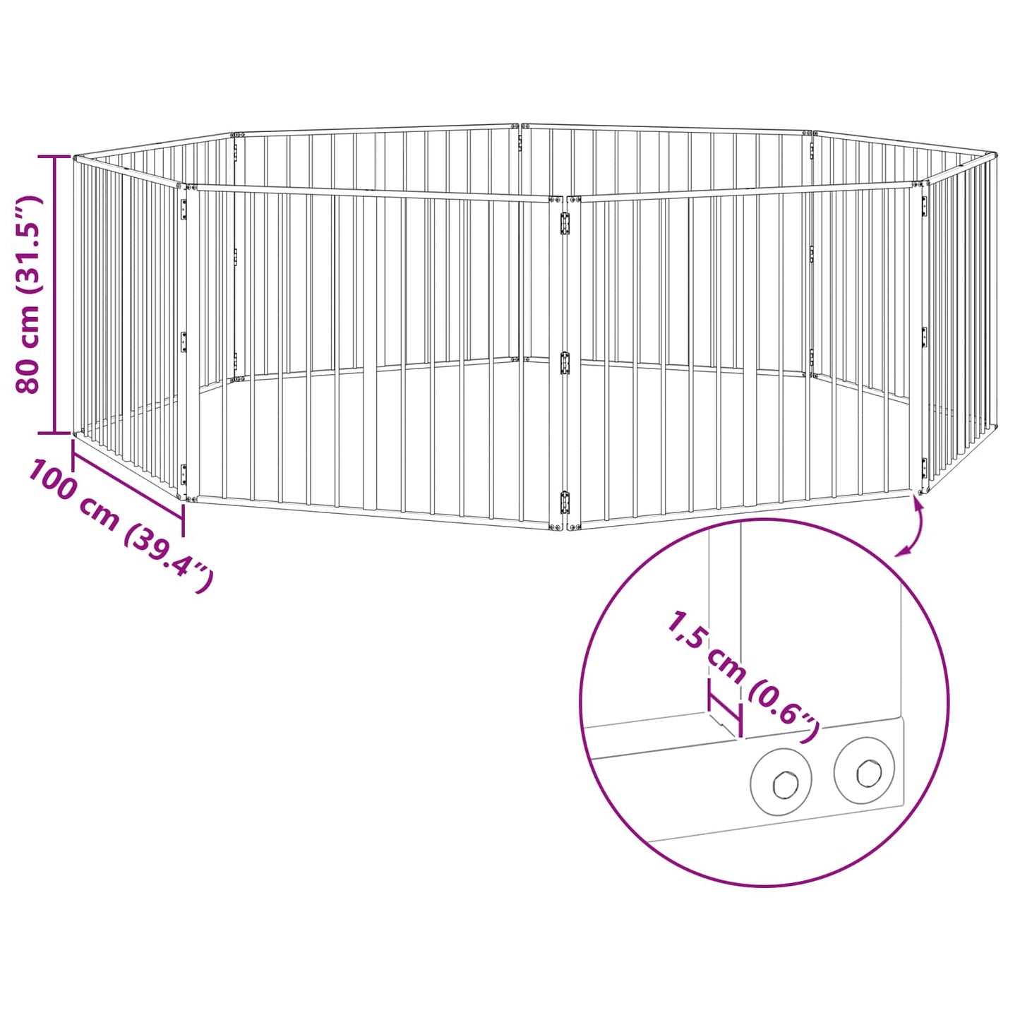 Hondenhek 8 pcs Zwart 100 x 80 cm Gegalvaniseerd staal