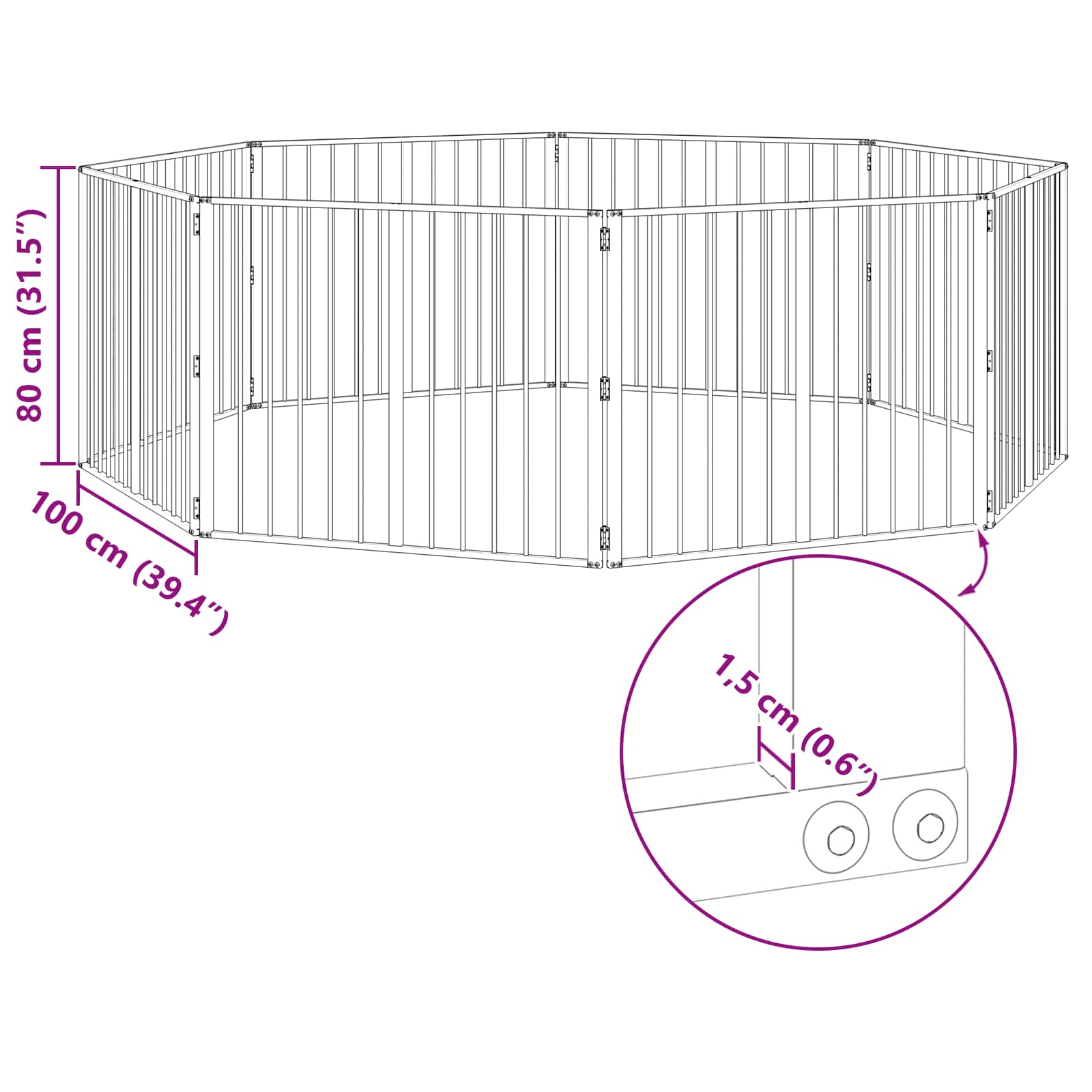 Hondenhek 8 pcs Zwart 100 x 80 cm Gegalvaniseerd staal