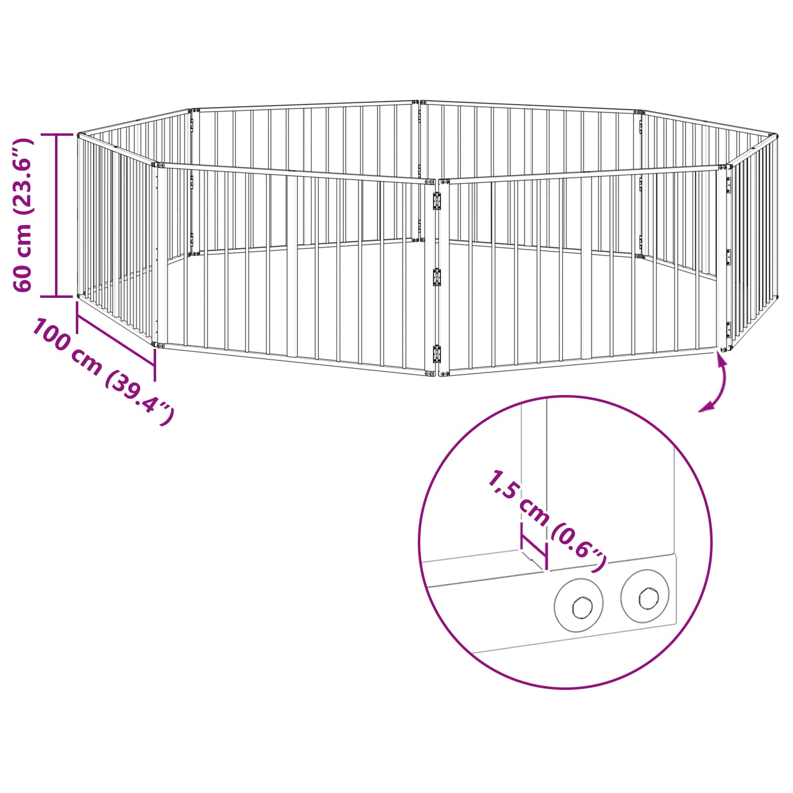 Hondenhek 8 pcs Zwart 100 x 60 cm Gegalvaniseerd staal