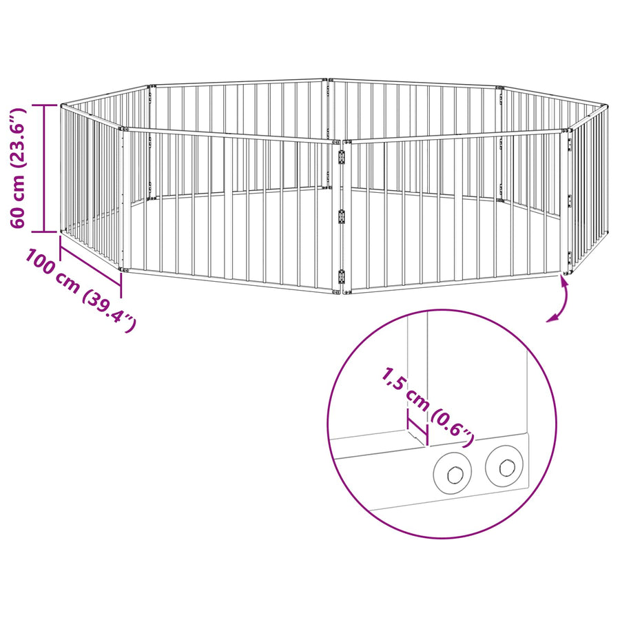 Hondenhek 8 pcs Zwart 100 x 60 cm Gegalvaniseerd staal