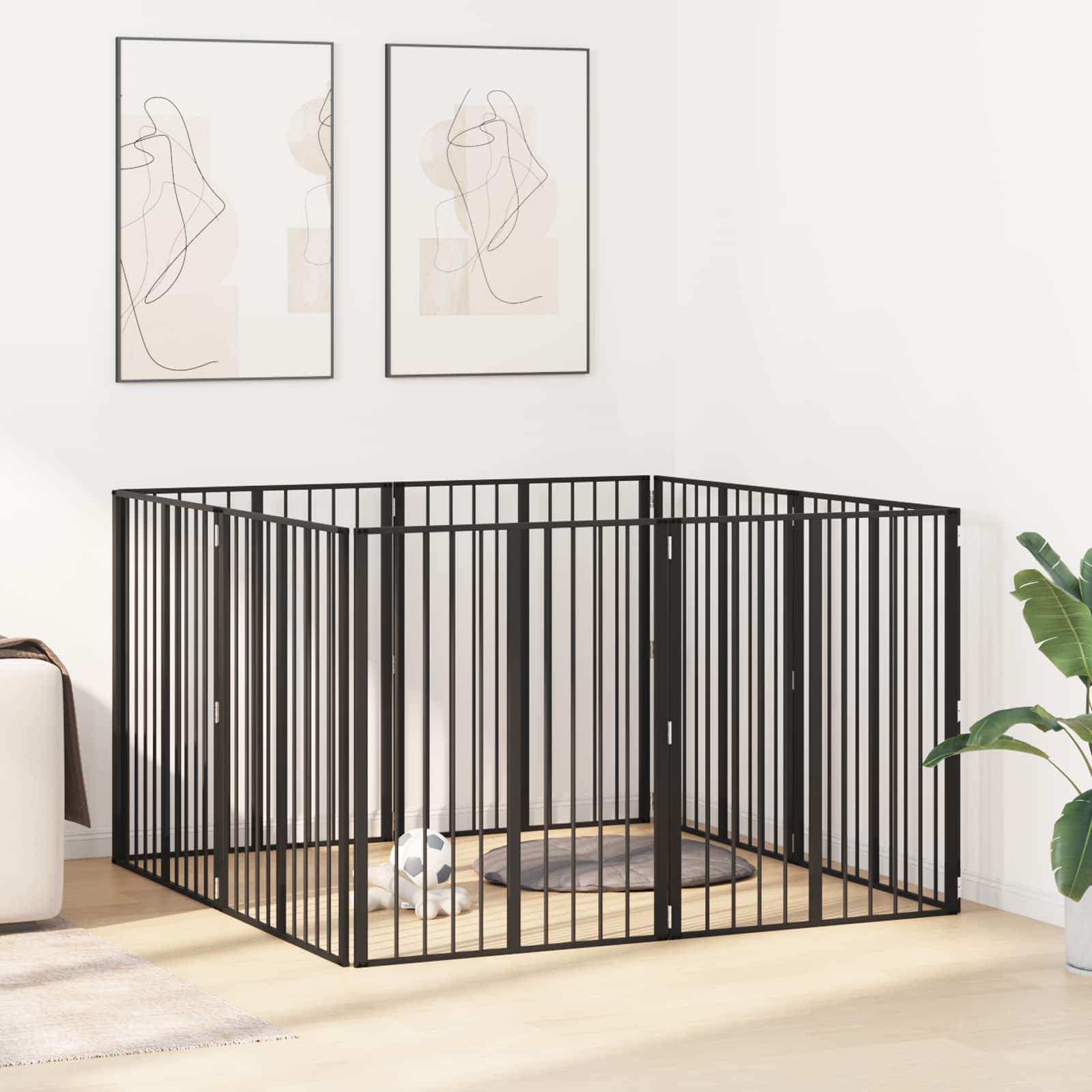 Hondenhek 8 pcs Zwart 80 x 100 cm Gegalvaniseerd staal
