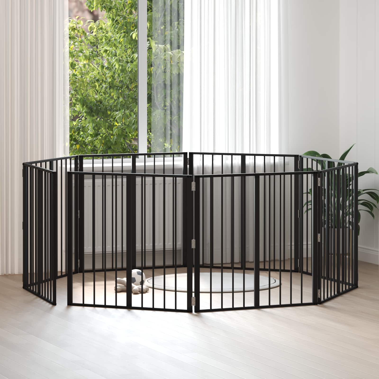 Hondenhek 8 pcs Zwart 80 x 80 cm Gegalvaniseerd staal