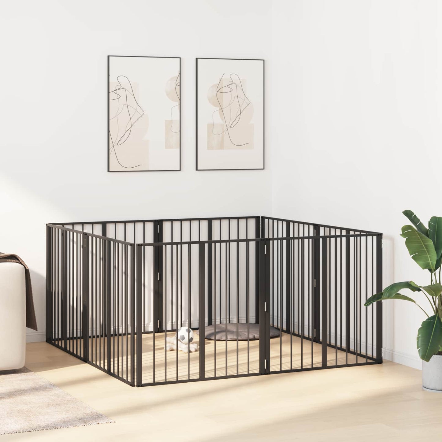 Hondenhek 8 pcs Zwart 80 x 80 cm Gegalvaniseerd staal