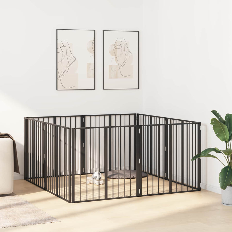 Hondenhek 8 pcs Zwart 80 x 80 cm Gegalvaniseerd staal