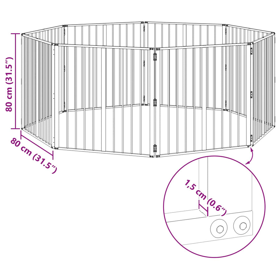 Hondenhek 8 pcs Zwart 80 x 80 cm Gegalvaniseerd staal