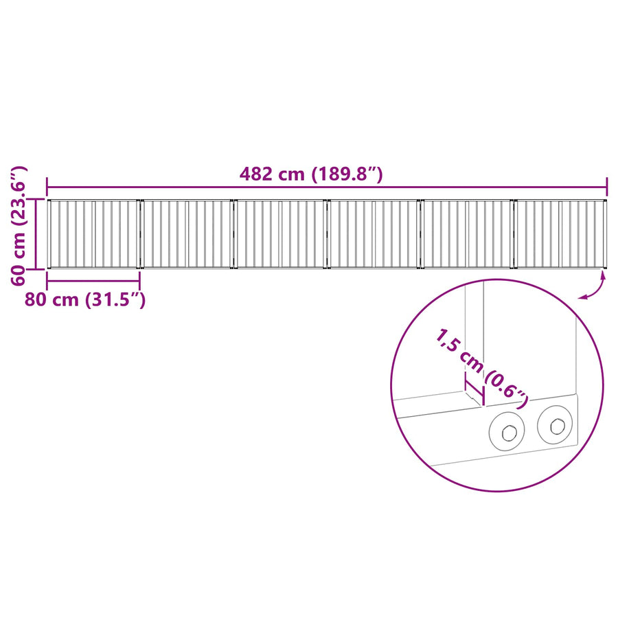 Hondenhek 6 pcs Zwart 80 x 60 cm Gegalvaniseerd staal