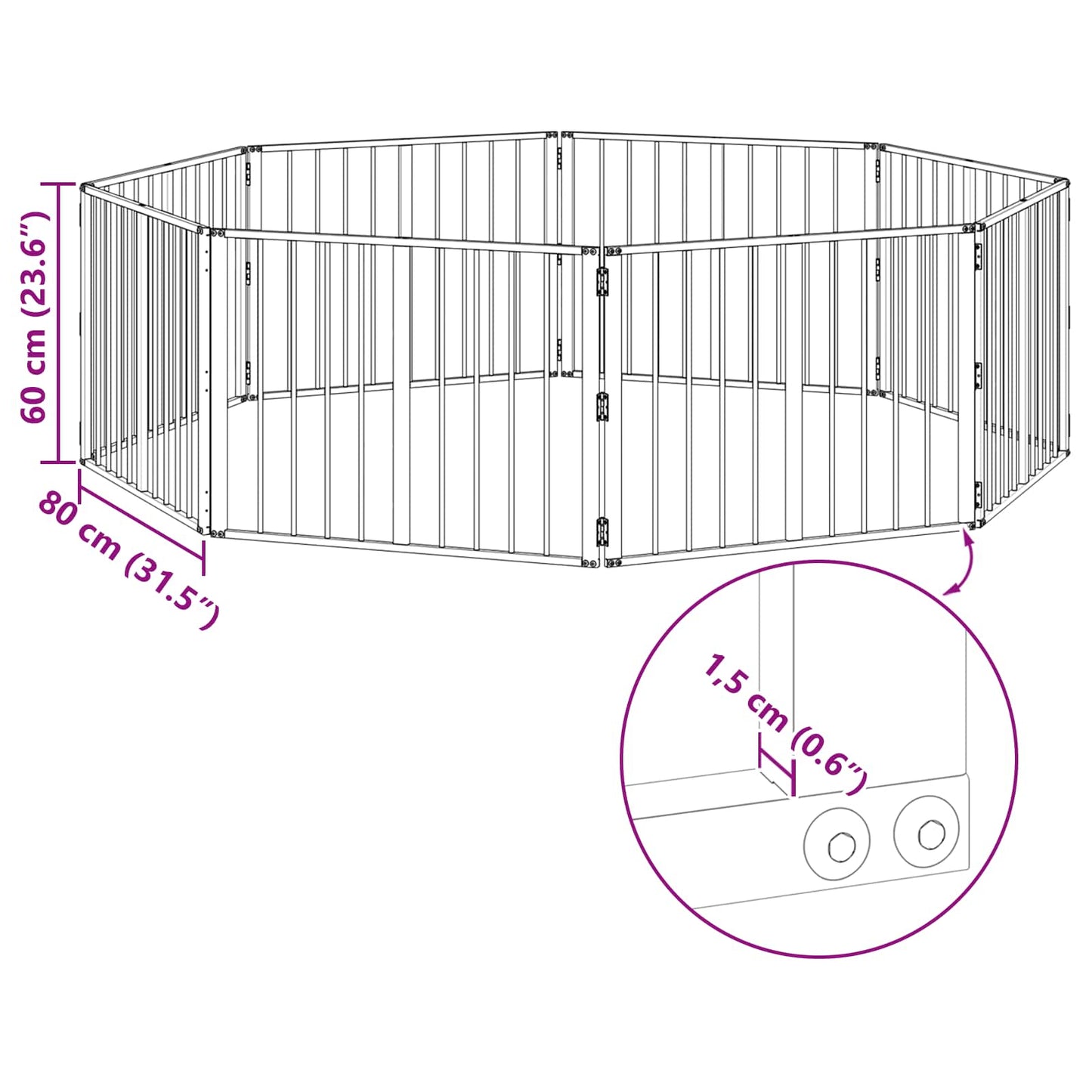 Hondenhek 8 pcs Zwart 80 x 60 cm Gegalvaniseerd staal
