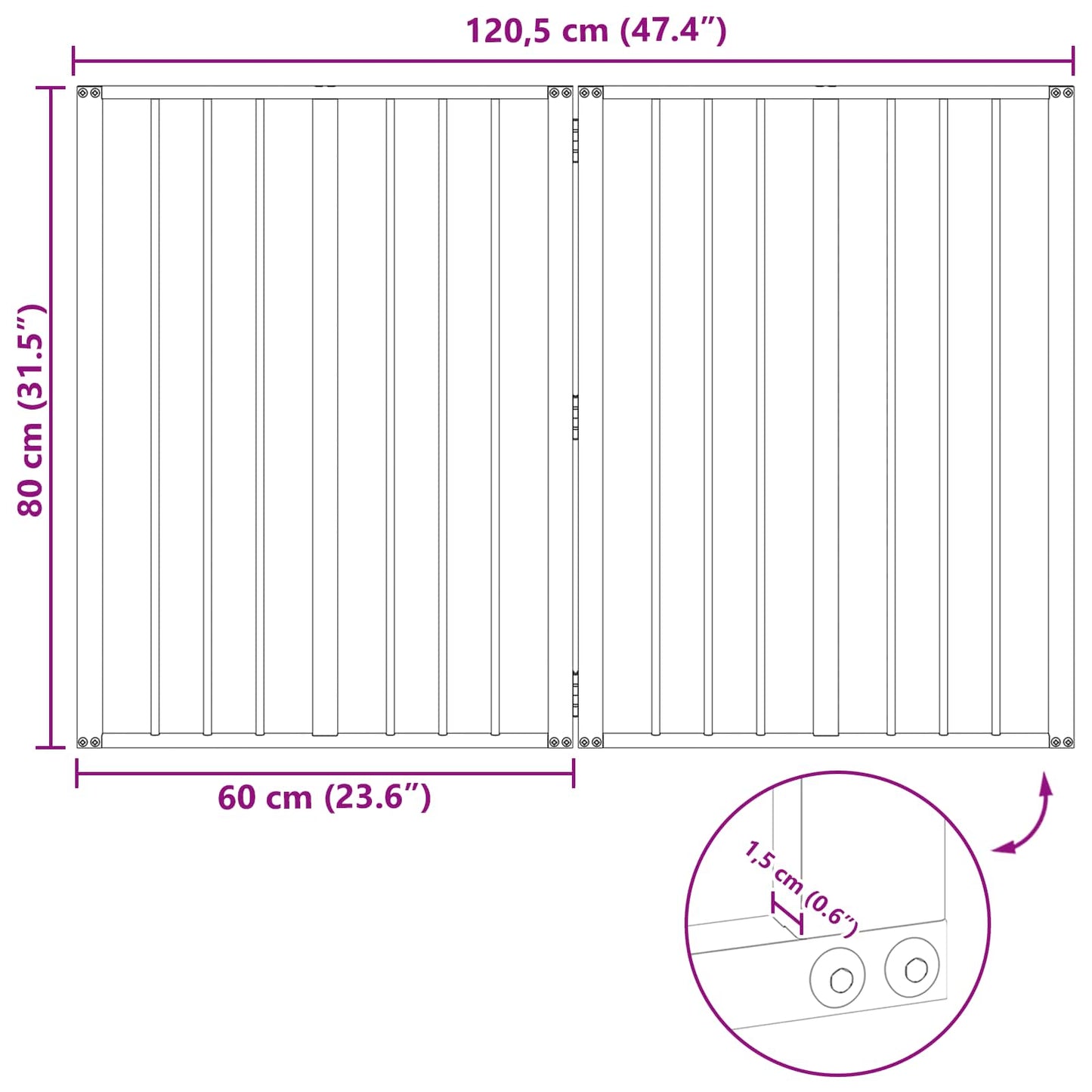 Hondenhek 2 pcs Zwart 60 x 80 cm Gegalvaniseerd staal
