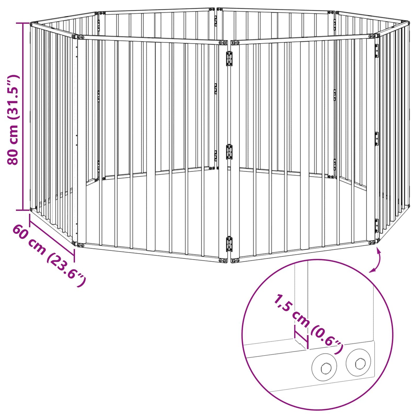 Hondenhek 8 pcs Zwart 60 x 80 cm Gegalvaniseerd staal