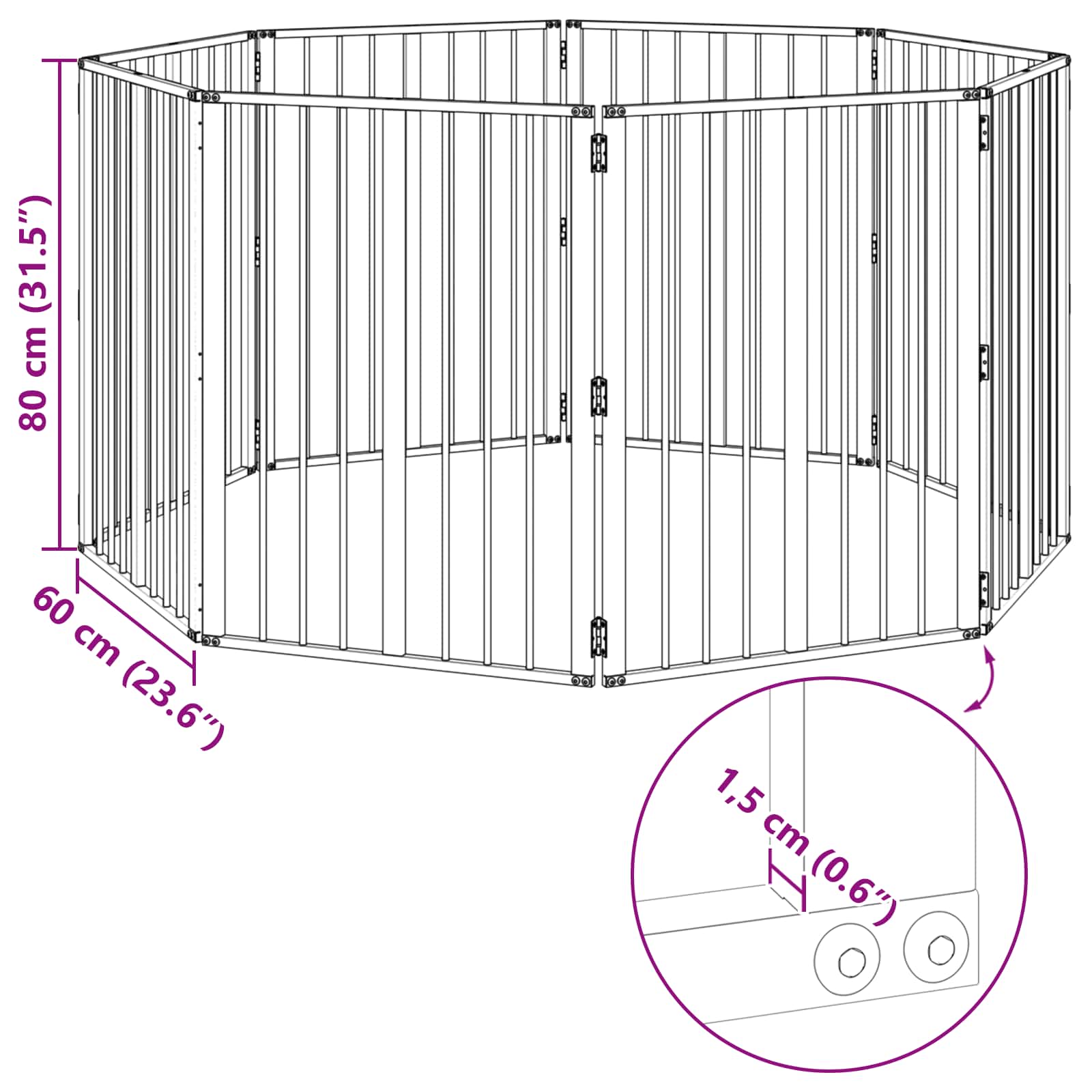 Hondenhek 8 pcs Zwart 60 x 80 cm Gegalvaniseerd staal