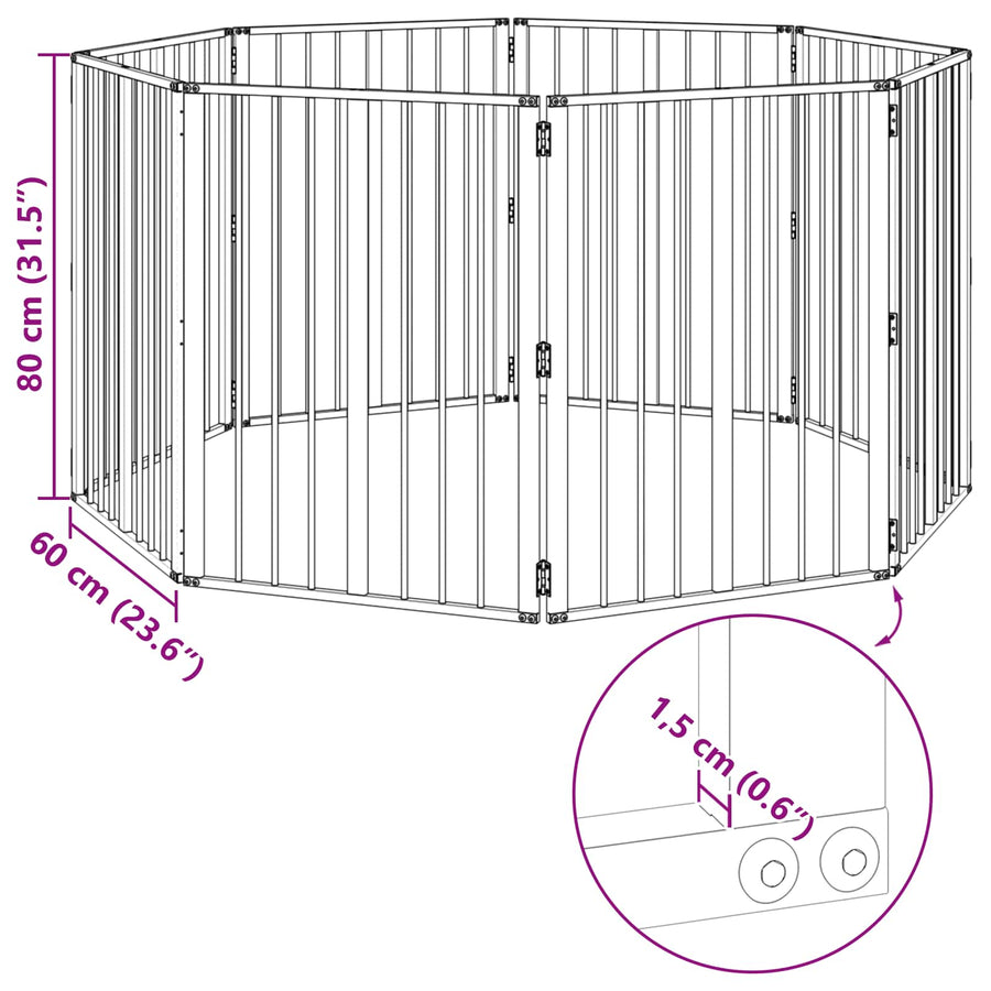 Hondenhek 8 pcs Zwart 60 x 80 cm Gegalvaniseerd staal