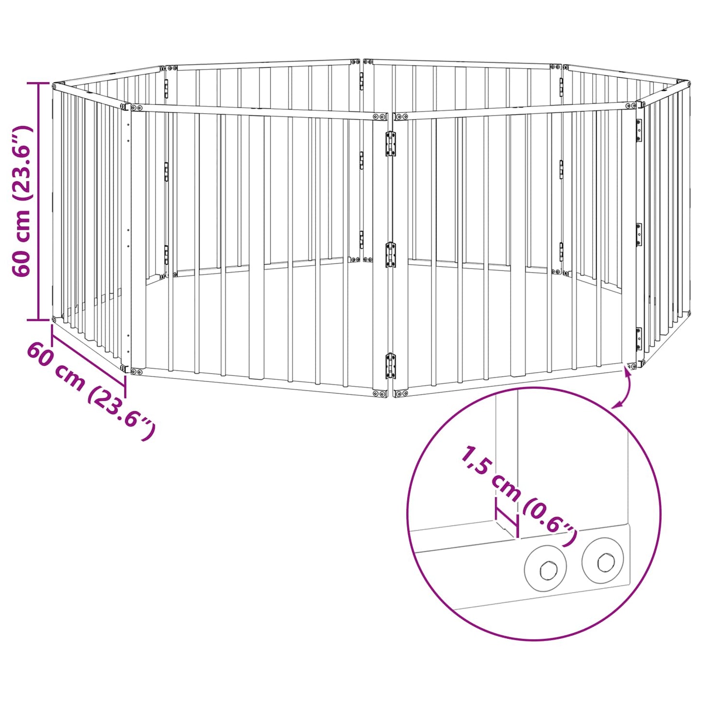 Hondenhek 8 pcs Zwart 60 x 60 cm Gegalvaniseerd staal