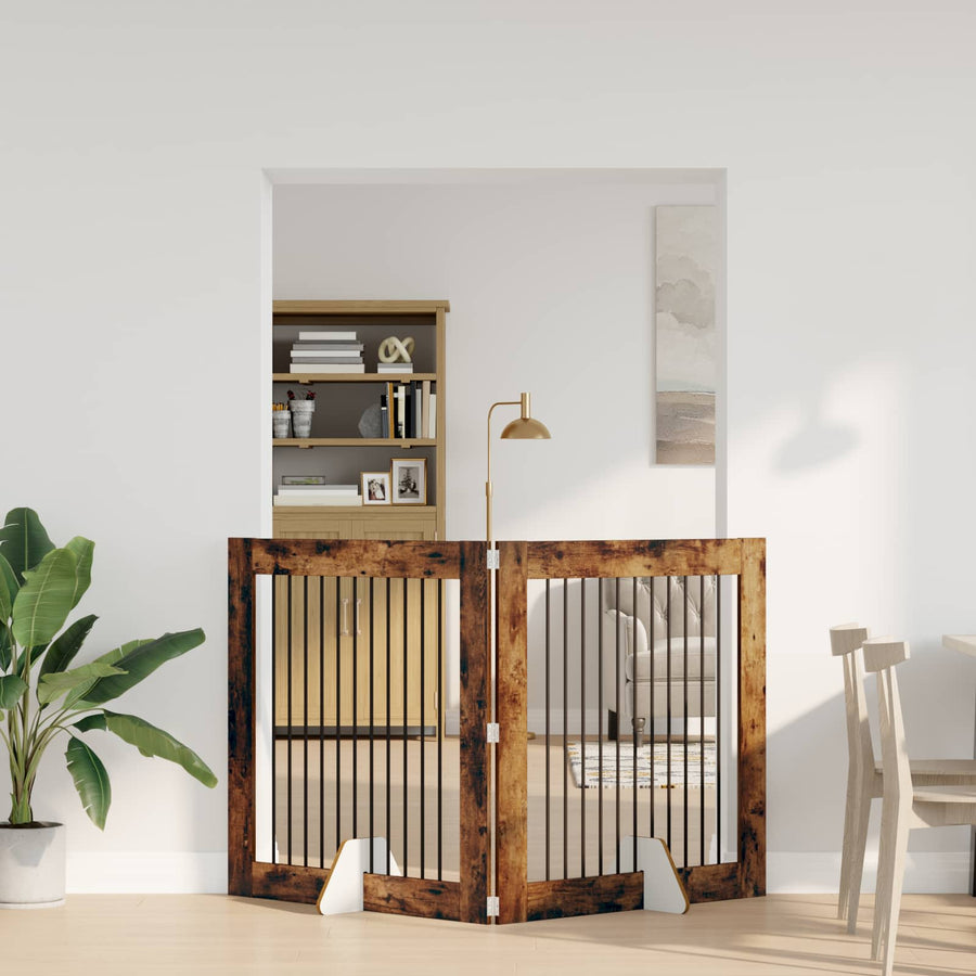 Hondenhekje met standaards 2 pcs Gerookt eiken 100 x 100 cm