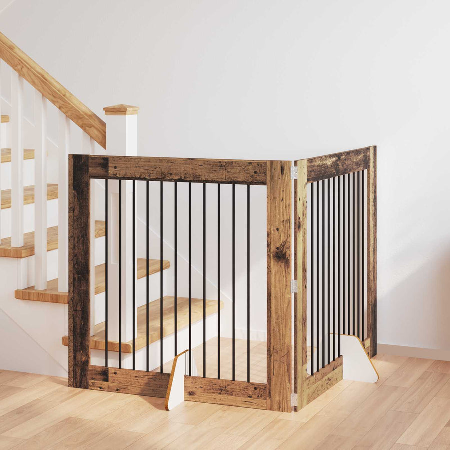 Hondenhekje met standaards 2 pcs Oud hout 100 x 100 cm