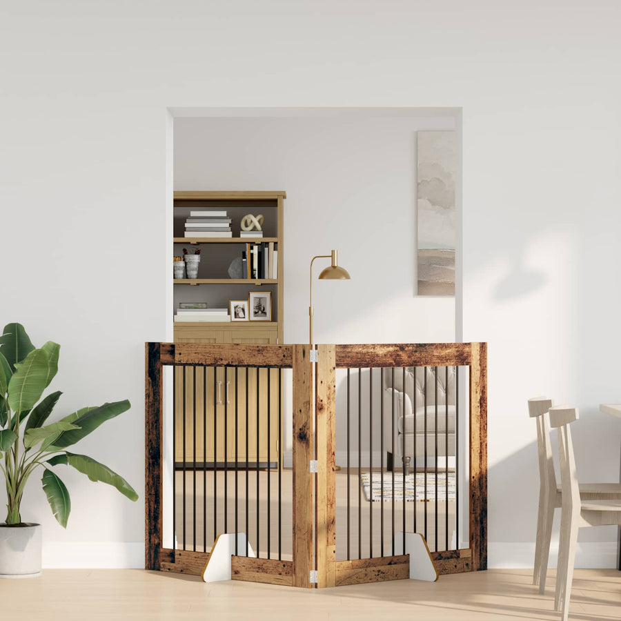 Hondenhekje met standaards 2 pcs Oud hout 100 x 100 cm