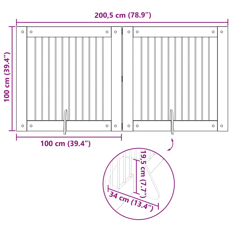 Hondenhekje met standaards 2 pcs Oud hout 100 x 100 cm