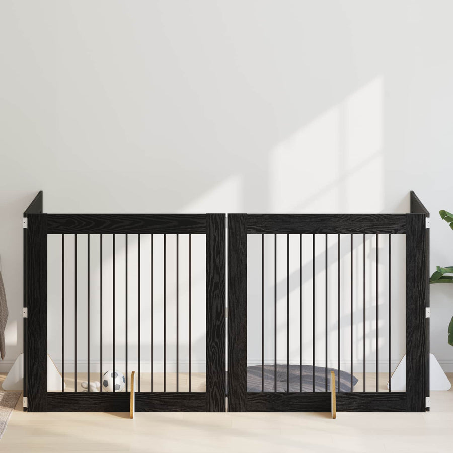 Hondenhekje met standaards 4 pcs Zwart eiken 100 x 100 cm