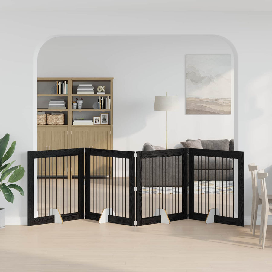 Hondenhekje met standaards 4 pcs Zwart eiken 100 x 100 cm